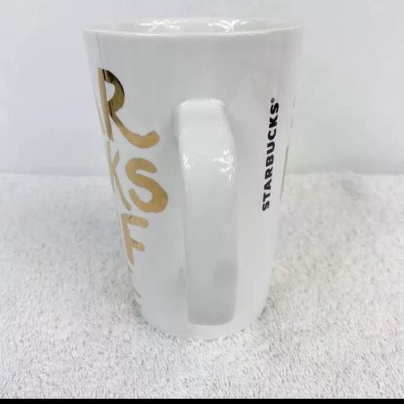 𝅺STARBUCKS 16fl oz Coffee Mug Gold Graffiti White With A Lid - Picture 5 of 11
